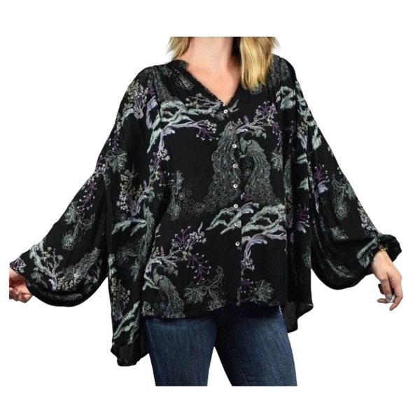 Free People Tops - Free People Metallic Blooms Peacock
Oversized Blouse Size Small
